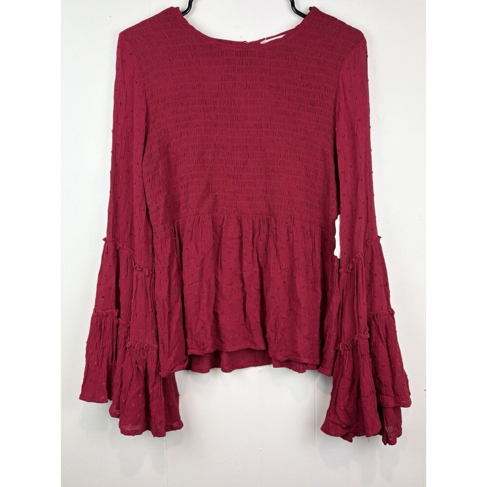 Altar'd State M Blouse Ethereal Witchy Fall Bell Sleeves Burgundy Boho Fairy NEW